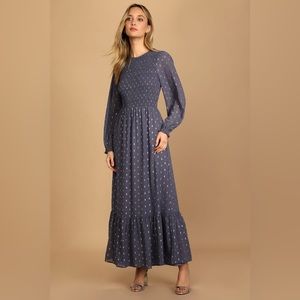 If By Sea blue and silver dotted smocked maxi dress woman’s size S beach dress